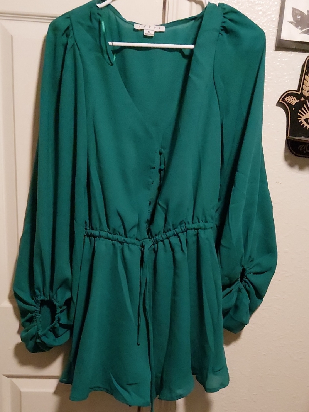 Teal V-Neck Long Sleeve Romper